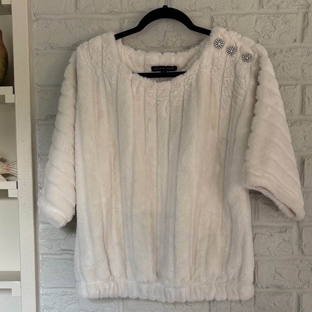 Adrienne Vittadini Short Sleeve Boxy Soft Jewel Embellished Shirt Size Medium